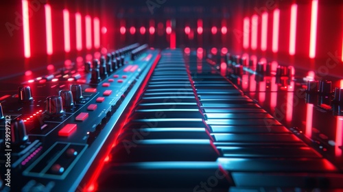 A close up of a keyboard with red lights on it, AI