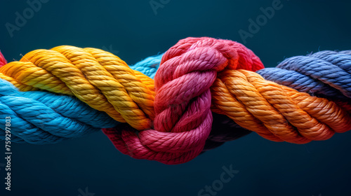 Team rope diverse strength connect partnership together teamwork unity communicate support. generative ai 