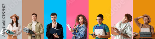 Collage of writers on color...