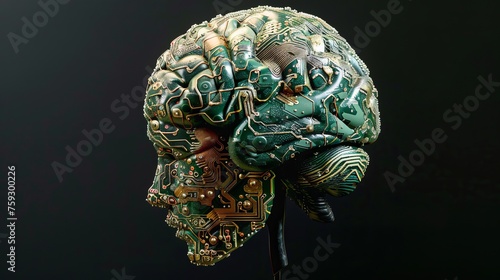 Modern ideas like Artificial Intelligence  AI   machines learning  neural networks  and other advanced technologies. A brain symbolizing AI with a design resembling a printed circuit board  PCB 