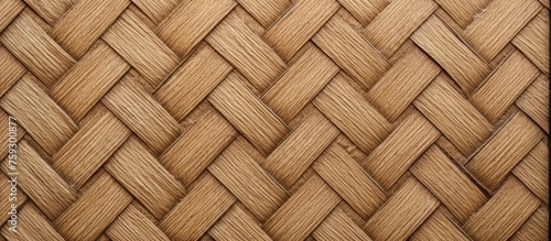 A closeup of a brown wicker basket texture  resembling wood flooring. The pattern consists of beige shades and hints of metal in the composite material