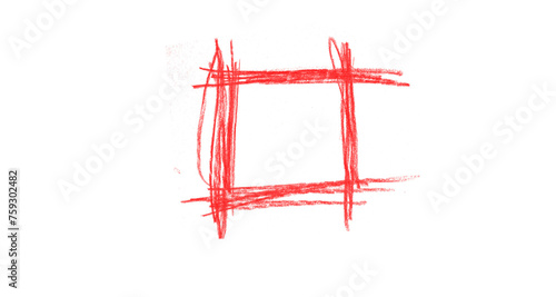 Canvas Print Red square hand drawn crayon isolated on transparent background