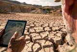 Scientist Using Tablet to Study Severe Drought Conditions
