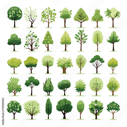 set trees nature flat vector illustration isloated