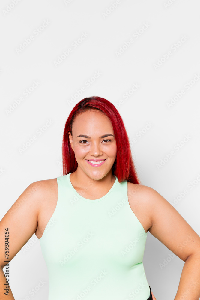 Woman in green blouse smiling to the camera