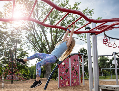 Swinging on the monkeybars photo