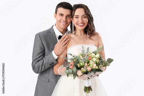 Young wedding couple with b...