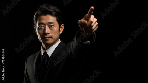 指をさすビジネスマンとコピースペース「AI生成画像」 © kai