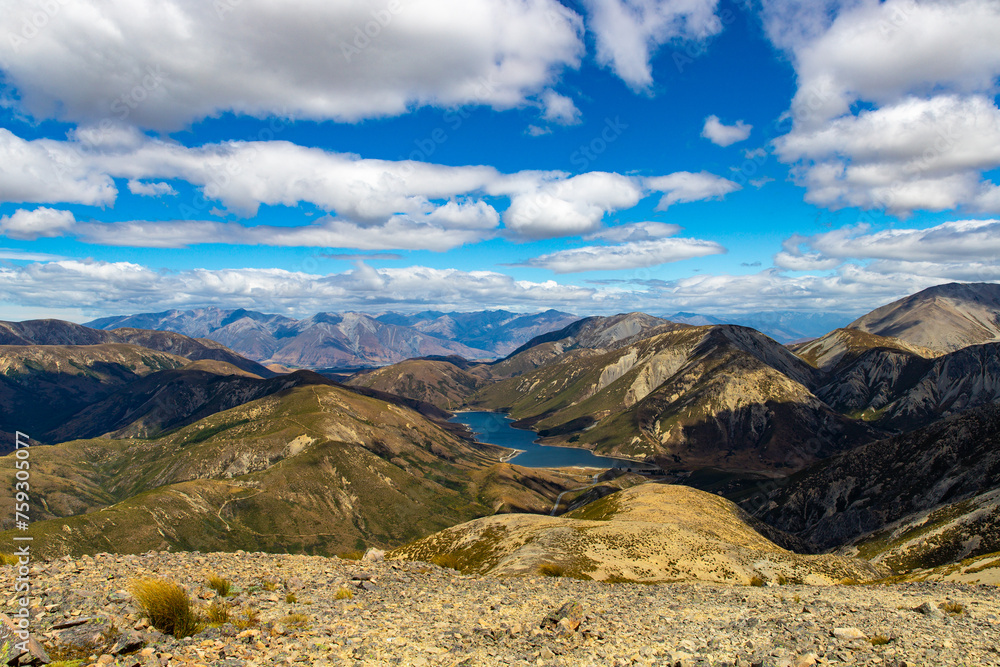View of Lake Lyndon from track to Foggy Peak in Korowai /Torlesse Tussocklands Park, near Sheffield, Canterbury, new zealand south island, Mountains close to Christchurch View of Lake Lyndon from track to Foggy Peak in Korowai /Torlesse Tussocklands Park, near Sheffield, Canterbury, new zealand south island, Mountains close to Christchurch
