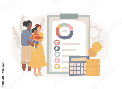 Childcare expenses isolated concept vector illustration. Child care tax credit, family budget, childcare money, daycare expenses, calculation and deduction, financial plan vector concept.