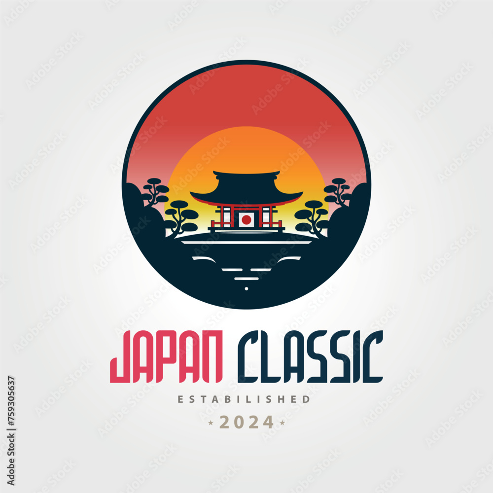 japan classic Japanese house temple sunrise logo template design for brand or company and other