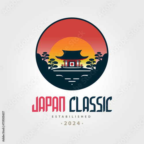 japan classic Japanese house temple sunrise logo template design for brand or company and other