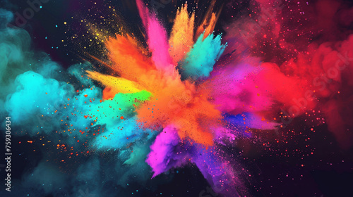 Illustration of colourful explosion for Happy Holi . Generative Ai