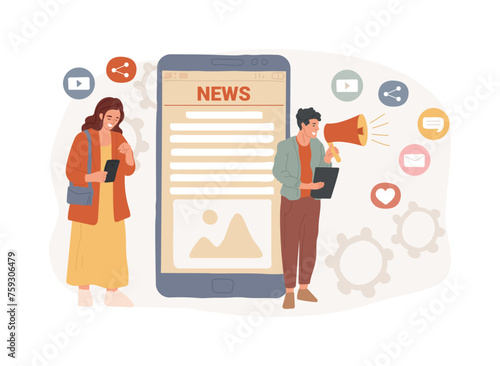 Social media news and tips isolated concept vector illustration. Social media marketing, algorithm news, promote profile, engagement tips, latest updates, content advice vector concept.