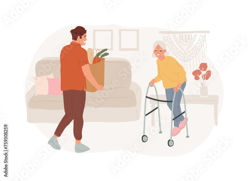 Social work isolated concept vector illustration. Social worker assistance, help people in need, solve problem, counseling psychotherapy, elder care volunteer, caregiver vector concept.