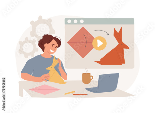 Origami isolated concept vector illustration. Art of paper folding, mental practice, fine motor skills development, useful pastime in social isolation, how to video tutorial vector concept.