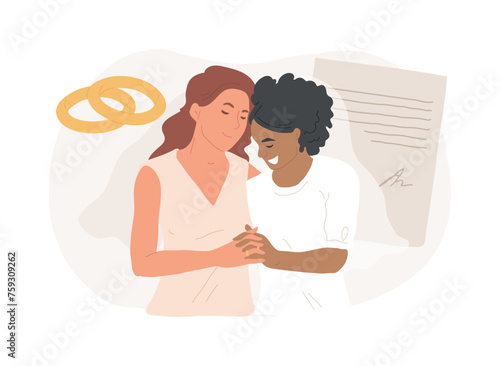 Civil union isolated concept vector illustration. Civil homosexual partnership, same sex, two grooms, wedding day rings, gay or lesbian couple, family law, intolerance and bias vector concept.