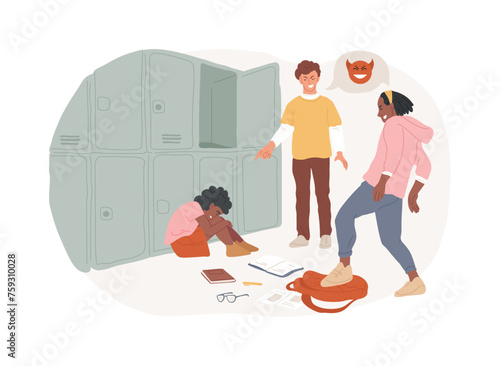 Youth violence isolated concept vector illustration. Gang violence, physical force, youth bullying, child abuse, cheering filming, school fight, teenager attack vector concept.