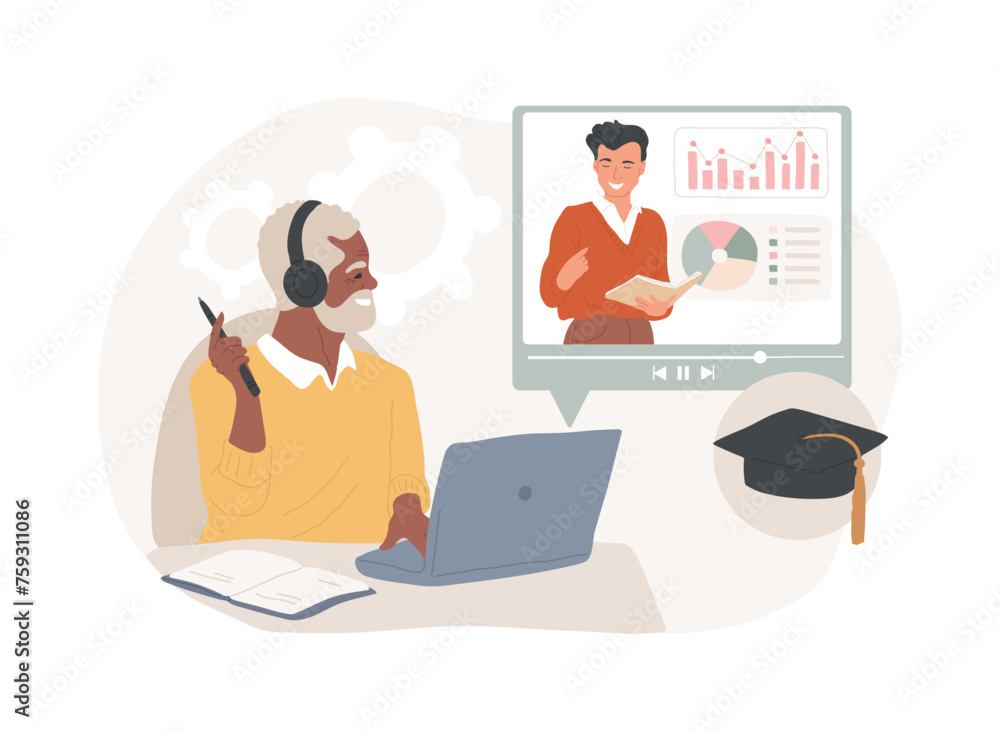 Online learning for seniors isolated concept vector illustration. Online courses for seniors, additional education, free online program, learning community, online quizz vector concept.