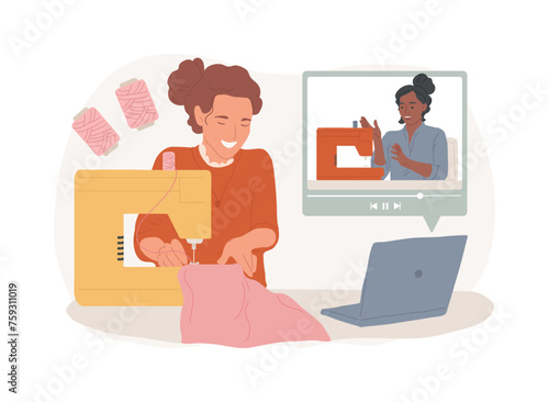 Sewing classes isolated concept vector illustration. Handicraft hobby, tailor machine, handmade clothing, DIY online video tutorial, fashion collection design, needlework vector concept.