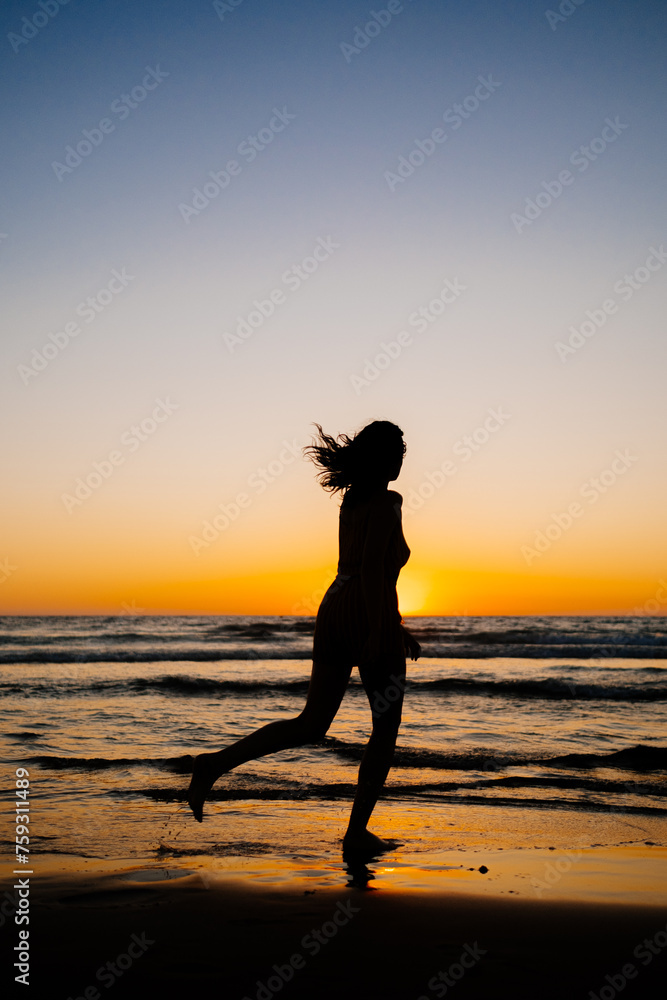 Silhouette of an attractive girl on a beautiful sea sunset Silhouette of an attractive girl on a beautiful sea sunset