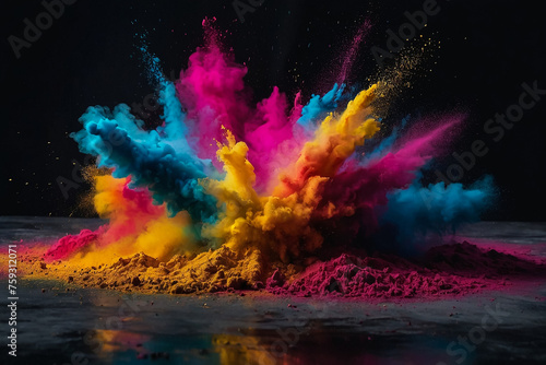 "Colorful Powder on Dark Background: A Vibrant Display"