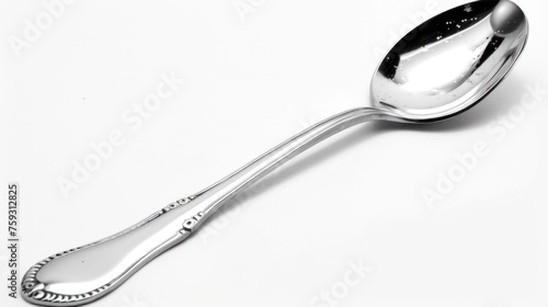 a close up of a spoon on a white surface with a black handle and an ornate design on the bottom of the spoon.
