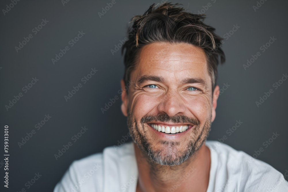 A man with a beard is smiling for the camera A man with a beard is smiling for the camera