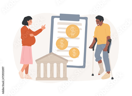Leave on social grounds isolated concept vector illustration. Labour code, special leave, absence from work, pregnant woman, family with children, care for sick, paid vacation vector concept.
