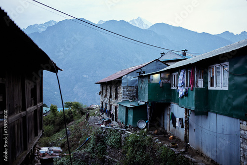 village street view in lukla nepal photo
