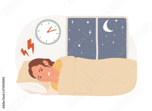 Sleep behavior disorder isolated concept vector illustration. Sleep disorder diagnostics, sleeping behavior, REM problem, disturbance treatment, rapid eye movement, symptom vector concept.