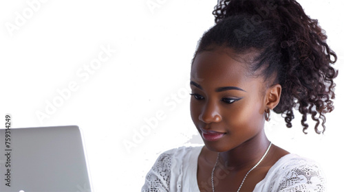 Focused African-American Woman Working on Laptop Illustration