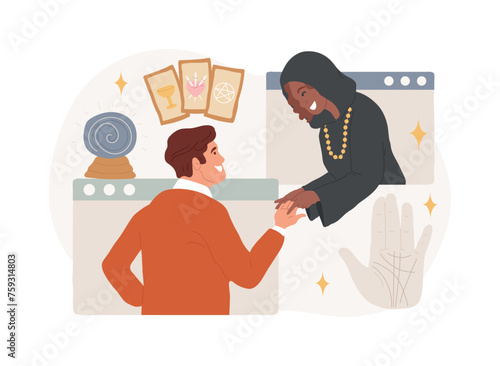 Fortune telling isolated concept vector illustration. Fortune teller online, tarot reading services, crystal ball future prediction, numerology specialist, palmist practice vector concept.