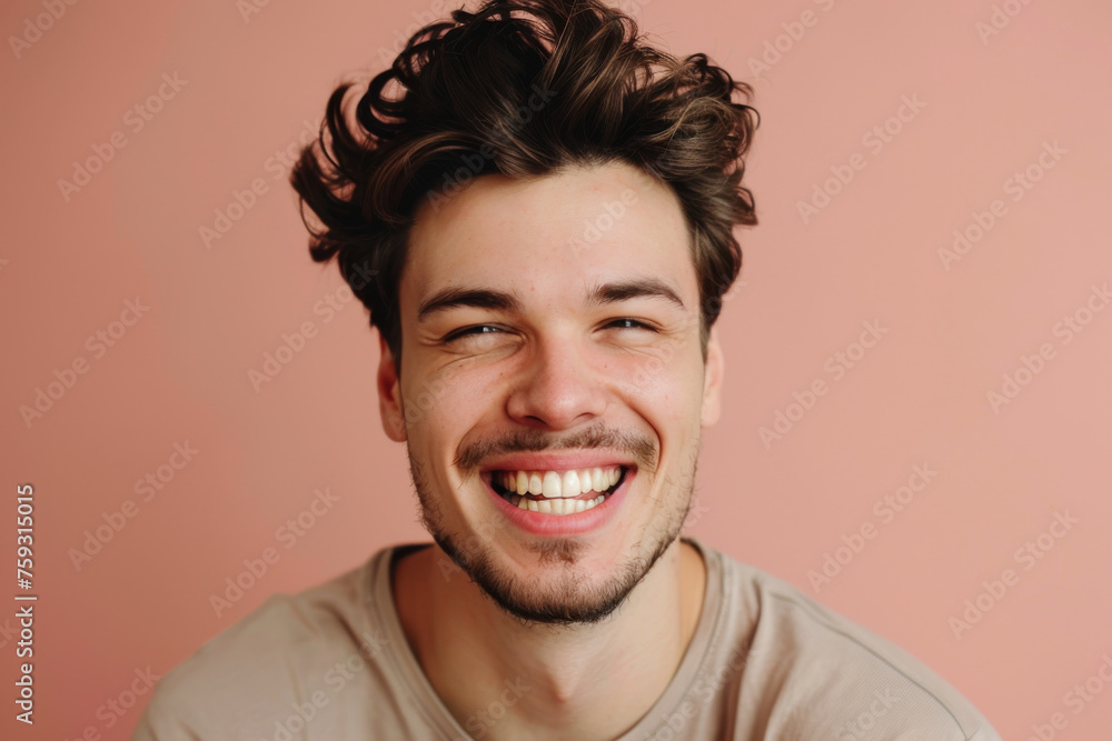A man with a beard is smiling with his eyes closed A man with a beard is smiling with his eyes closed