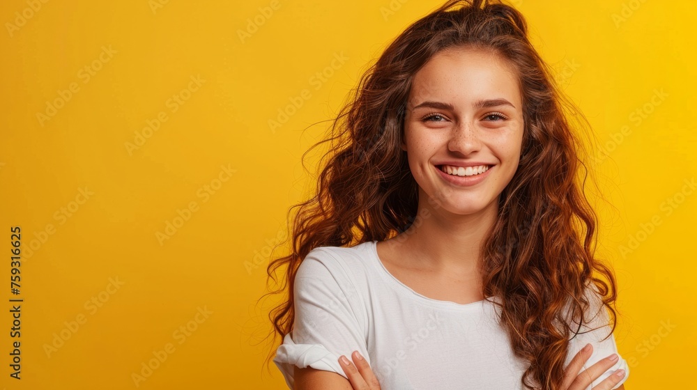 cheerful girl with arms crossed and smiling generative ai cheerful girl with arms crossed and smiling generative ai