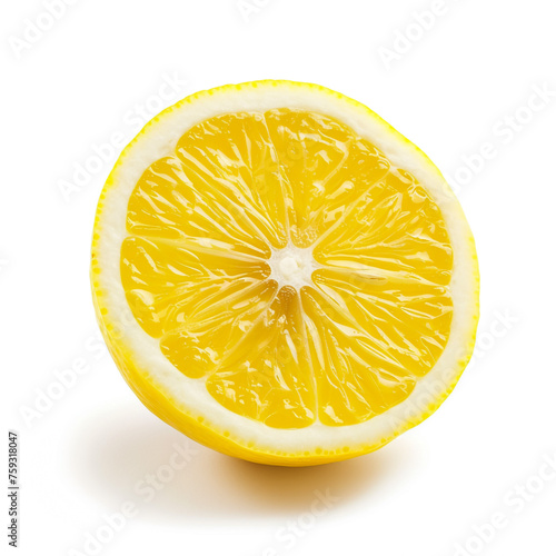 Ripe lemon and half close-up on a white background.