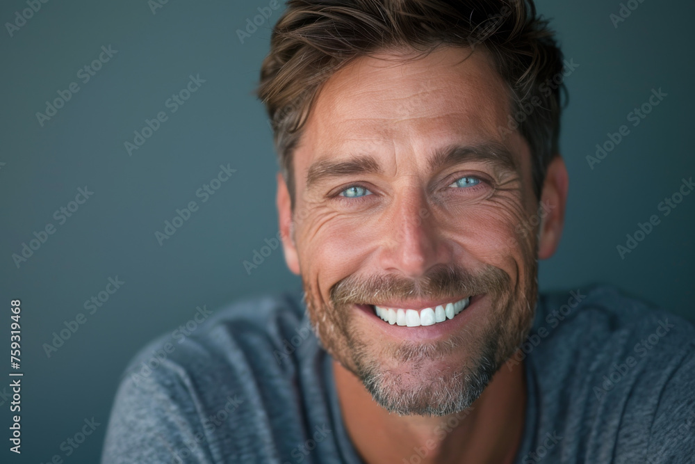 A man with a beard is smiling for the camera A man with a beard is smiling for the camera