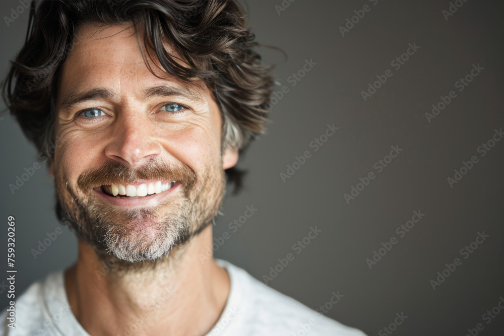 A man with a beard is smiling for the camera A man with a beard is smiling for the camera
