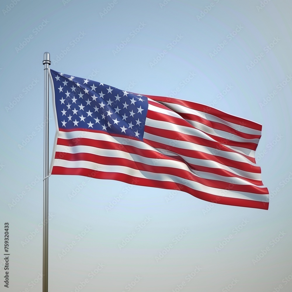 Fototapeta premium high contrasted waving usa flag, correct proportions, colors, blurred, blended background, tech, agriculture, industry, engineers, doctors, patriotism, national flag, american flag, stars and stripes,