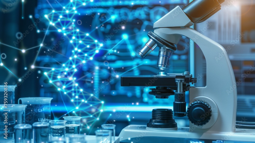 Medical analysis DNA research equipment technology, microscope, scientific work computer gene generative ai Medical analysis DNA research equipment technology, microscope, scientific work computer gene generative ai