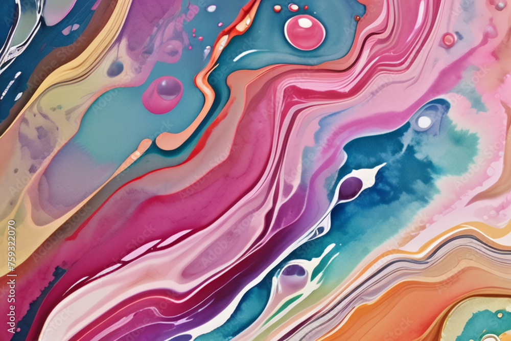 Closeup of abstract watercolor paint background texture with liquid fluid marbled paper texture banner texture. Generative AI (생성형 AI) Closeup of abstract watercolor paint background texture with liquid fluid marbled paper texture banner texture. Generative AI (생성형 AI)