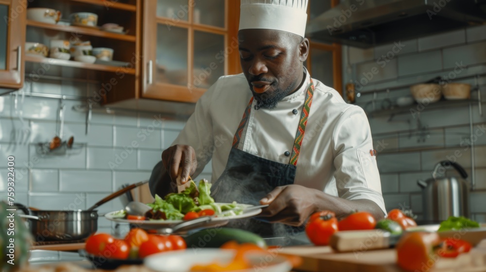 Chef is preparing a meal in the kitchen Chef is preparing a meal in the kitchen