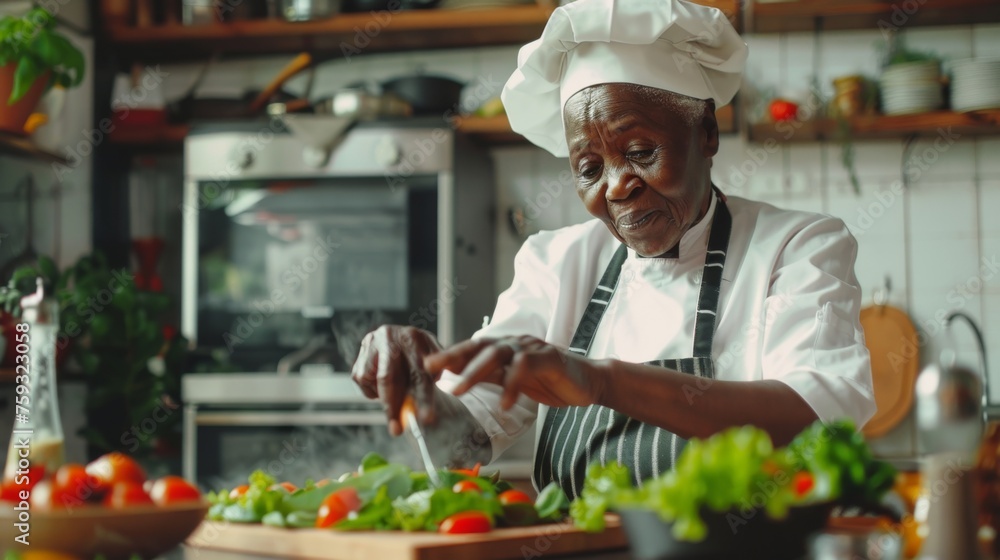 Chef is preparing a meal in the kitchen Chef is preparing a meal in the kitchen