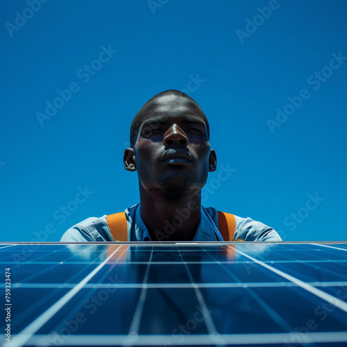 Portrait d’un technicien en énergie solaire déterminé et concentré