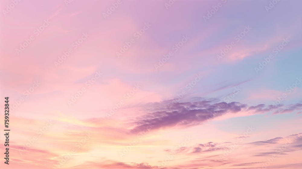 An enchanting and ultra-realistic view of the sky at dusk, featuring a harmonious blend of cool and warm tones. The scene captures the moment just after sunset, where the last light of day gives way
