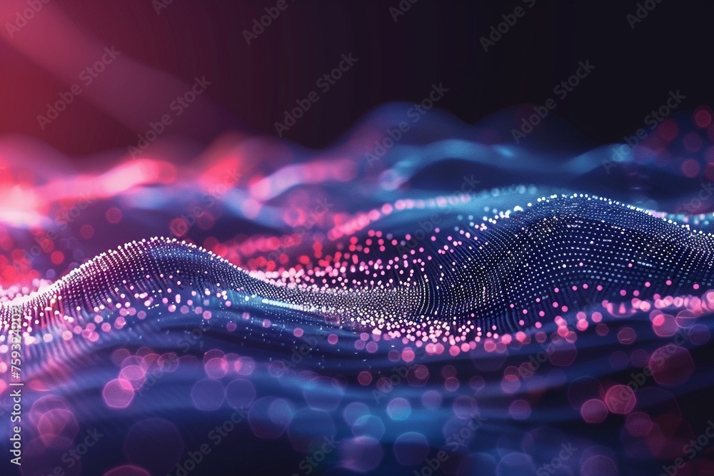 A Data technology illustration. Abstract futuristic background. Wave with dots on dark background. A Data technology illustration. Abstract futuristic background. Wave with dots on dark background.