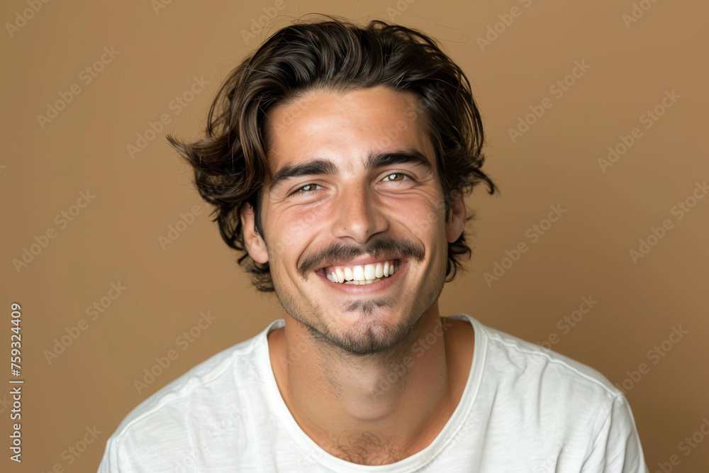 A man with a beard wearing a white shirt is smiling A man with a beard wearing a white shirt is smiling