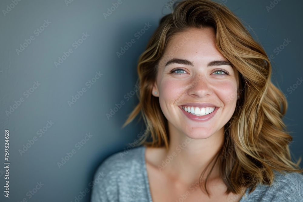 A woman with blonde hair and green eyes smiles for the camera A woman with blonde hair and green eyes smiles for the camera