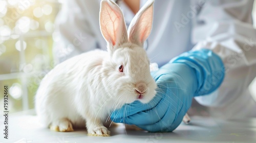 A Nurse giving injection to helpless rabbit vaccine research