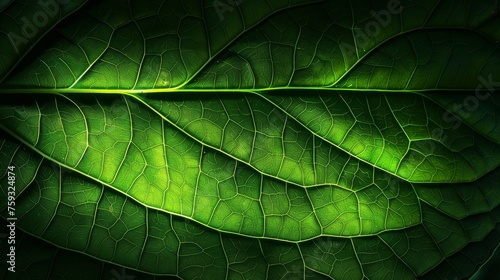 Detailed texture background of green tree leaf skeleton with light shining through